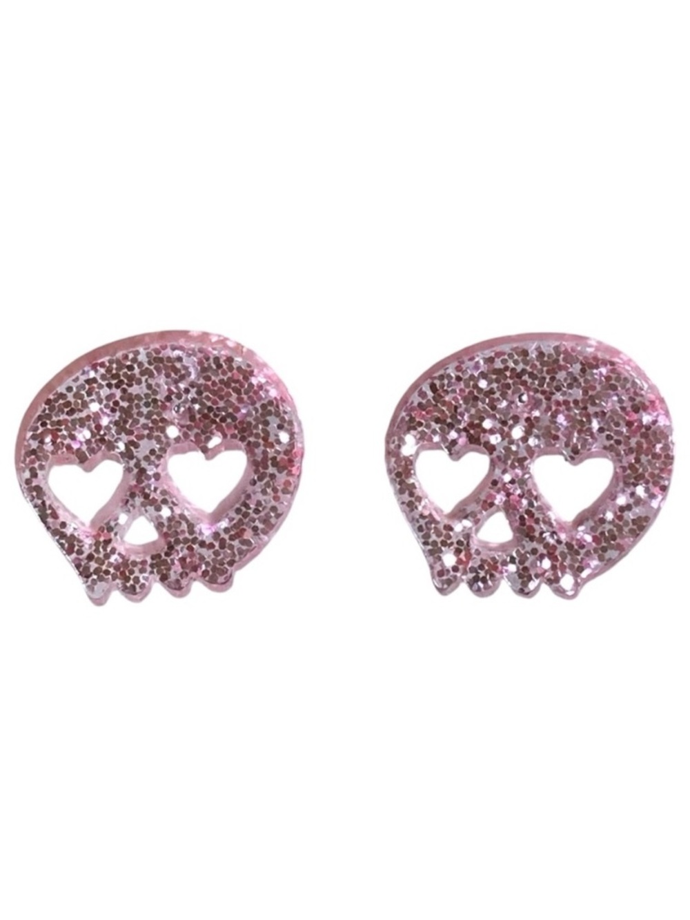 Pink Glitter Skull Heart Eyes Acrylic Halloween Stud Earrings